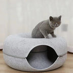 Tunnel pour chat Esprit Chat en feutre gris en forme de donut avec fermeture éclair pour le repos et le jeu
