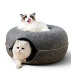 Tunnel Esprit Chat gris en feutre pour chat, design en forme de beignet avec fermeture éclair, deux chats inclus