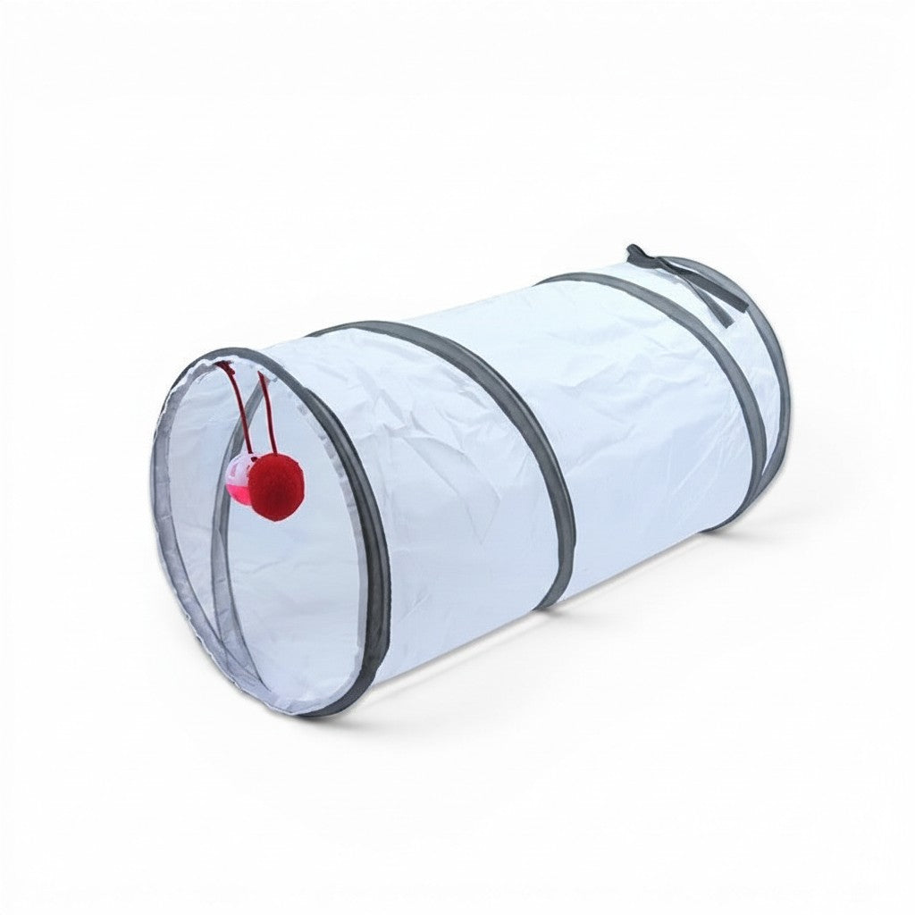 Tunnel de jeu blanc Esprit Chat en polyester pour chat avec balle suspendue rouge pour stimuler l'activité physique