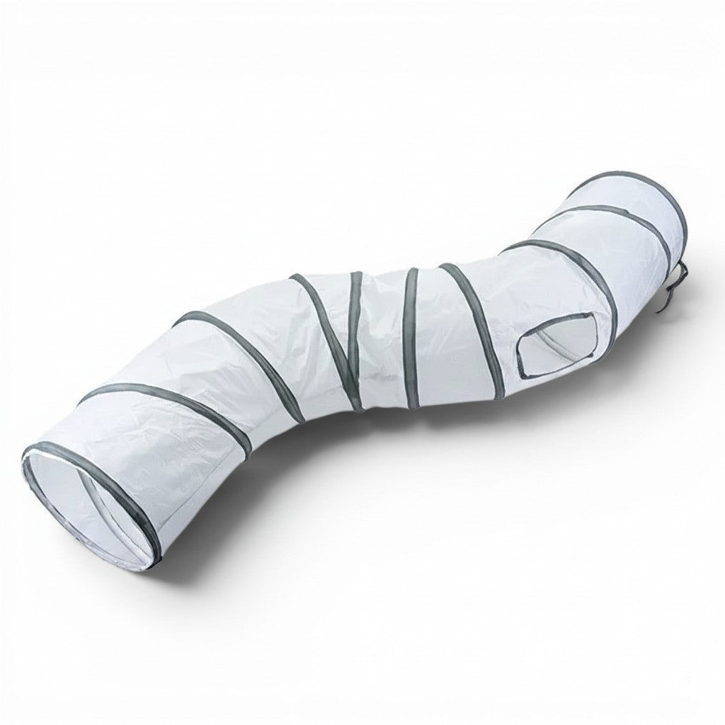 Tunnel de jeu blanc pour chat Esprit Chat en polyester pliable avec ouverture latérale pour stimuler l'activité