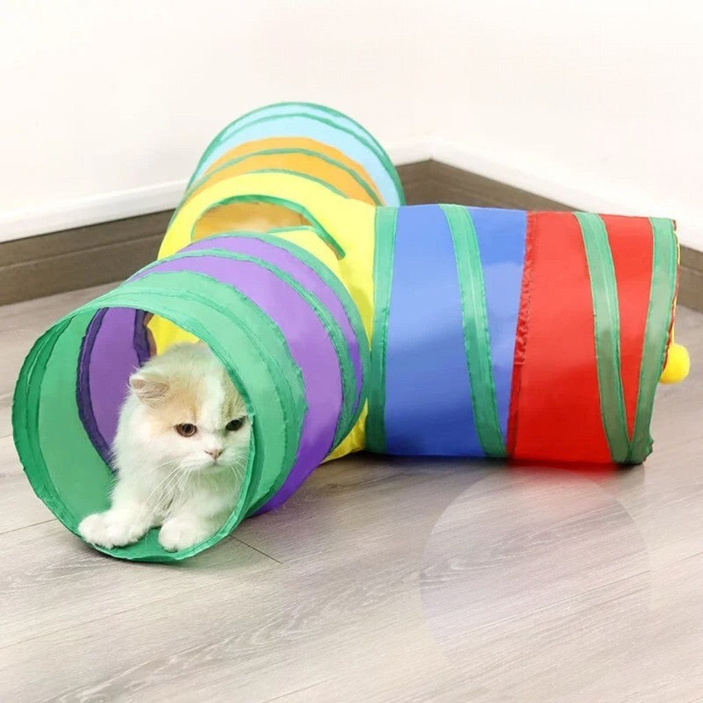 Tunnel de jeu Esprit Chat pliable et coloré en polyester pour divertir et entraîner les chats à la maison