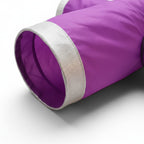 Tunnel de jeu Esprit Chat violet et argent en tissu pour chat, design pliable avec plusieurs entrées