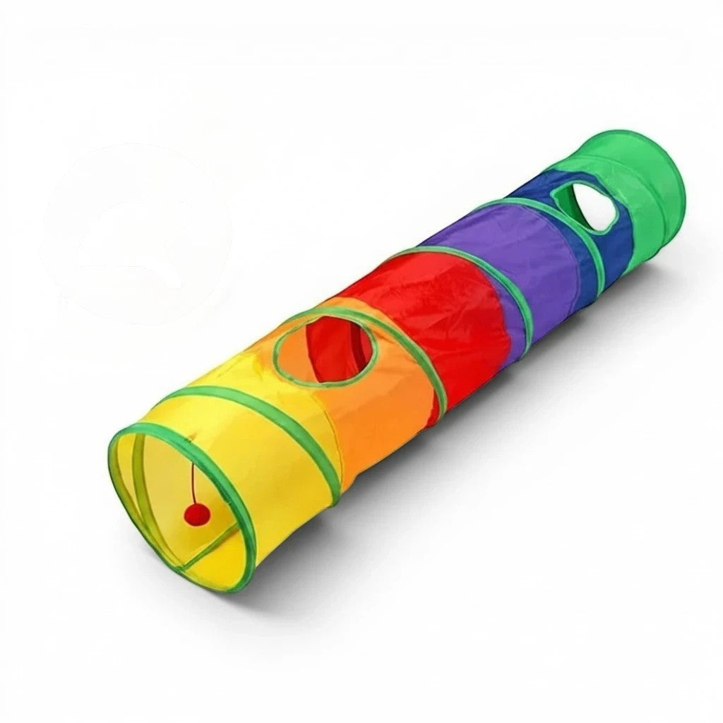 Tunnel de jeu multicolore Esprit Chat pour chat, pliable et interactif avec balles suspendues en tissu résistant