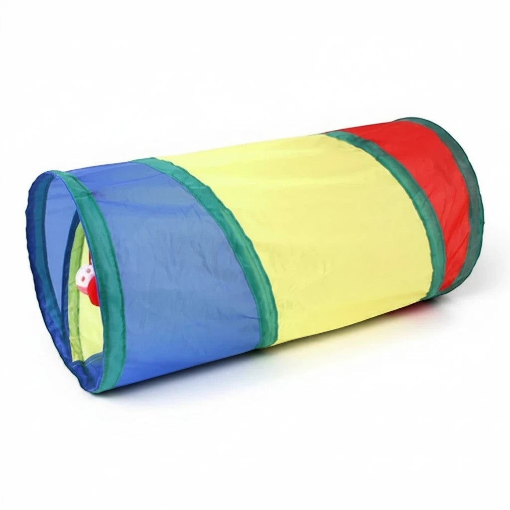 Tunnel de jeu multicolore Esprit Chat pour chat en tissu pliable avec balle suspendue pour l'exercice et la cachette