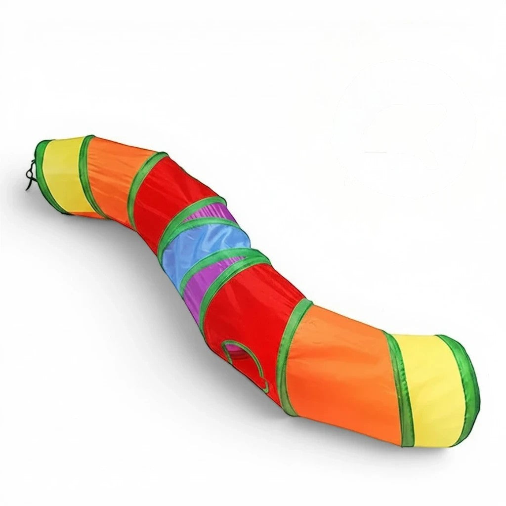 Tunnel de jeu multicolore pliable Esprit Chat en tissu pour chats et petits animaux avec ouvertures latérales