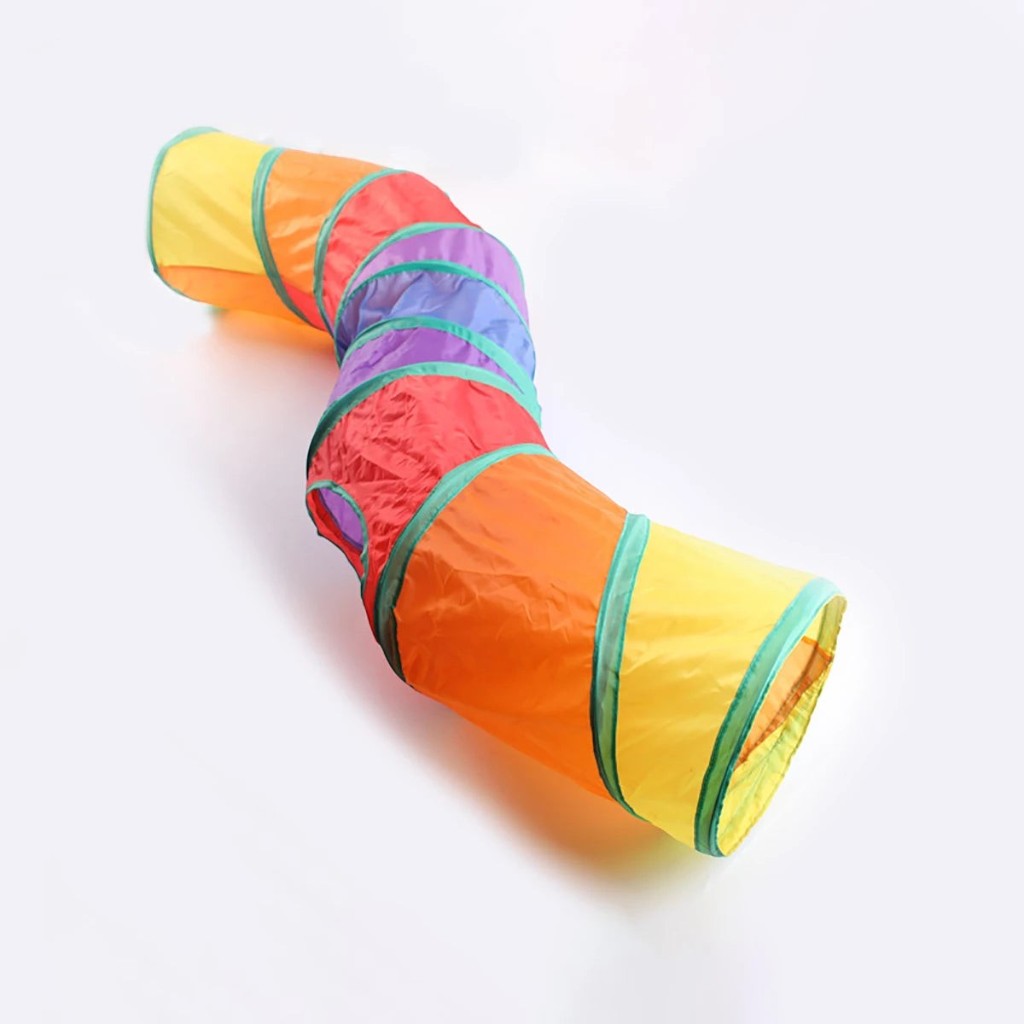 Tunnel de jeu pliable multicolore Esprit Chat en tissu pour chats et petits animaux, idéal pour l'exercice et la cachette