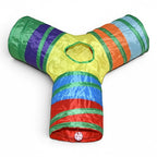 Tunnel de jeu multicolore Esprit Chat en tissu pliable pour chats et petits animaux avec trois entrées