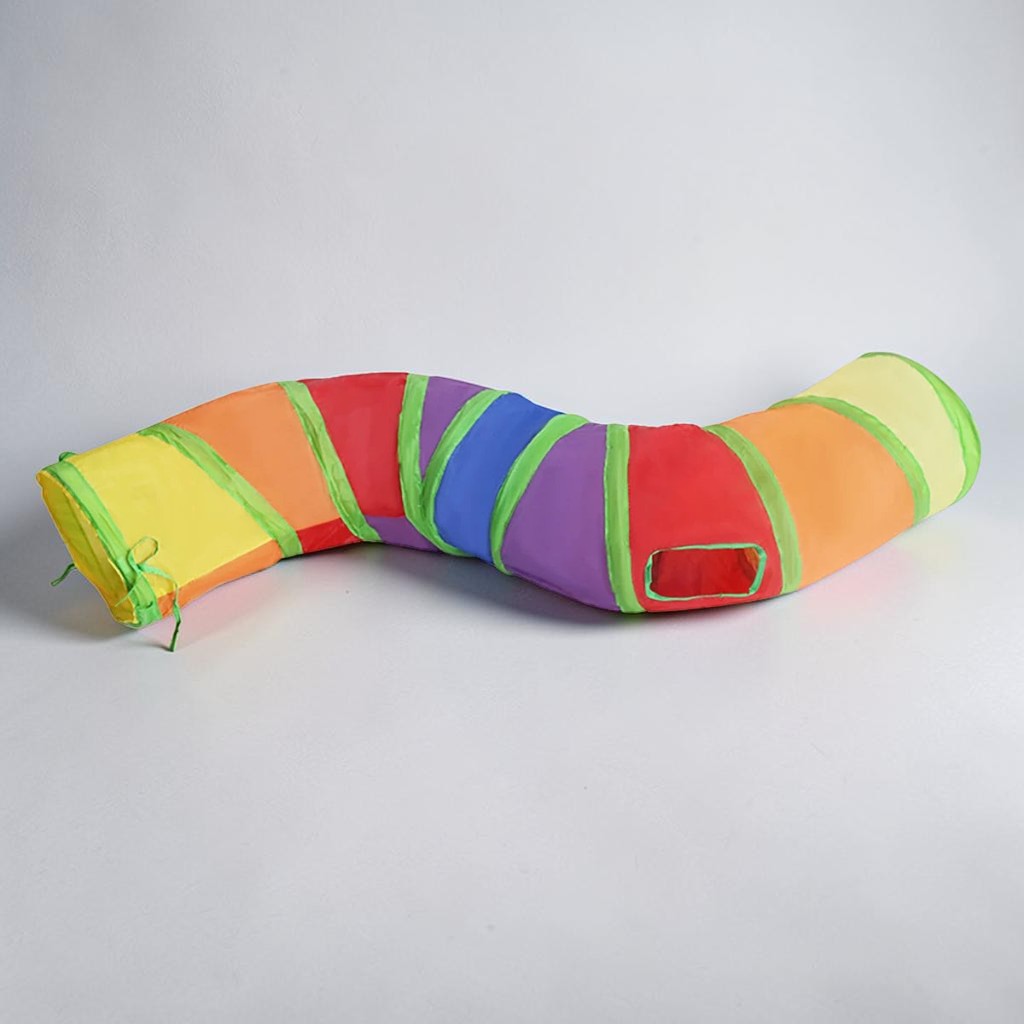 Tunnel de jeu multicolore Esprit Chat en tissu pliable pour chats et petits animaux avec ouverture latérale