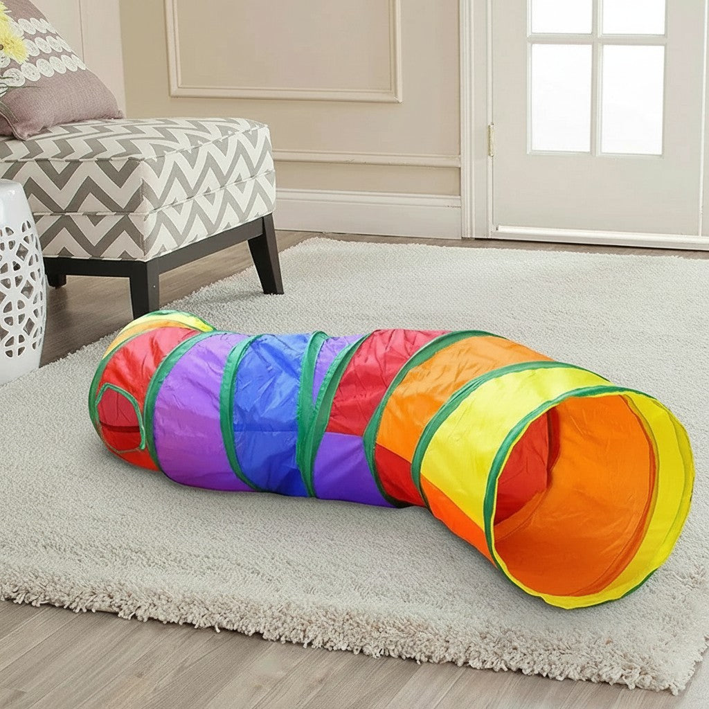 Tunnel de jeu multicolore pliable Esprit Chat pour chats et petits animaux en tissu résistant sur un tapis