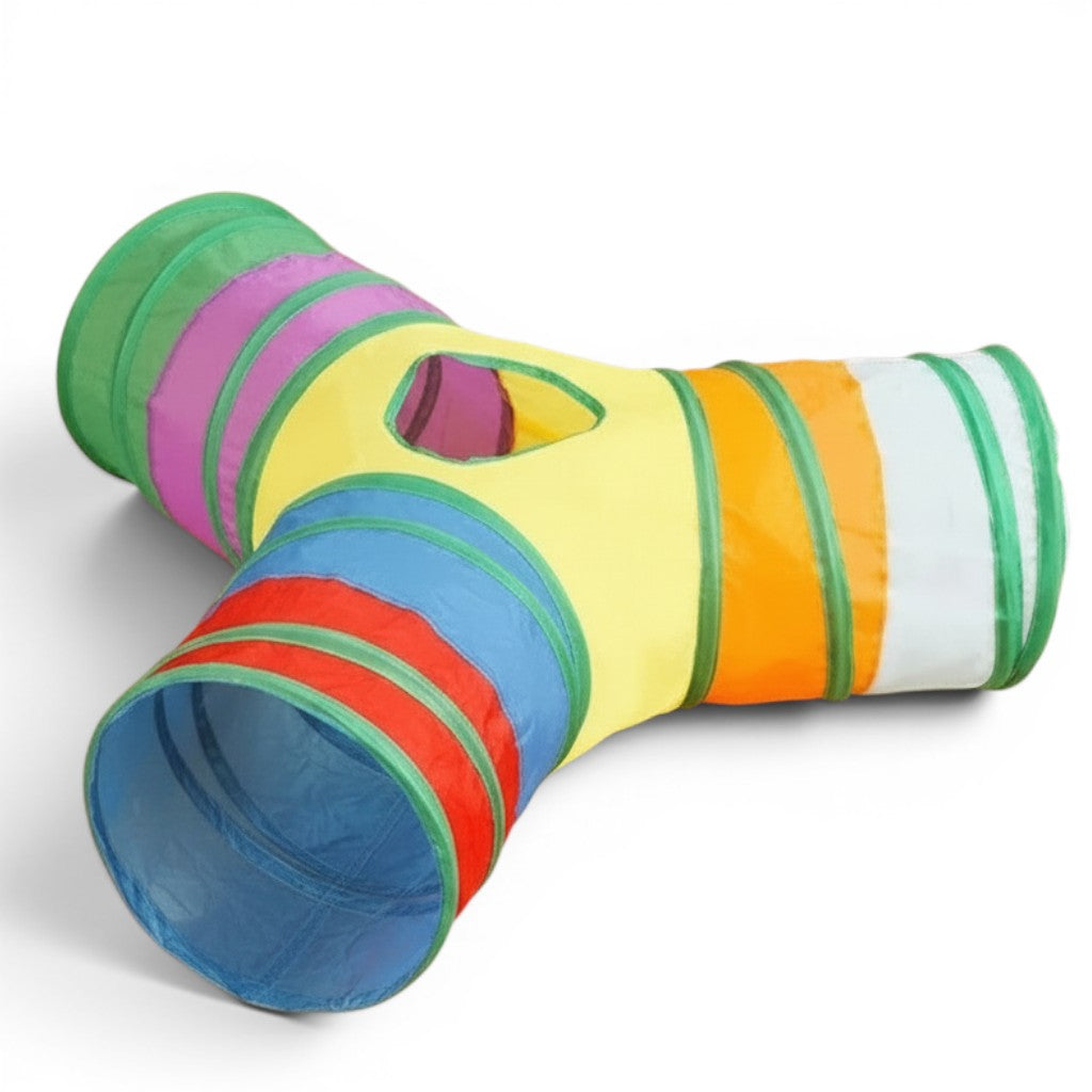 Tunnel de jeu Esprit Chat pliable en polyester multicolore pour divertir et entraîner les chats à la maison