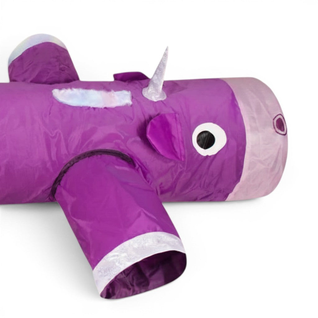 Tunnel de jeu Esprit Chat XXL en forme de licorne violette avec 6 entrées, en tissu durable et pliable pour chat