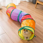 Tunnel multicolore Esprit Chat pliable en tissu pour chat, idéal pour le jeu et la cachette à l'intérieur