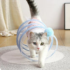 Chat aux yeux vairons sortant d'un tunnel pliable Esprit Chat bleu en nylon avec pompon ludique