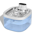 Fontaine à eau sans fil LABEKA en acier inoxydable pour chats, avec réservoir bleu et filtration multicouche.