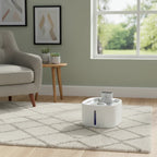 Fontaine à eau sans fil LABEKA en acier inoxydable pour chats, avec indicateur de niveau d'eau bleu.