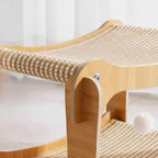 Lit superposé pour chat Esprit Chat en bois avec hamacs en tissu tressé beige pour le repos et le grattage